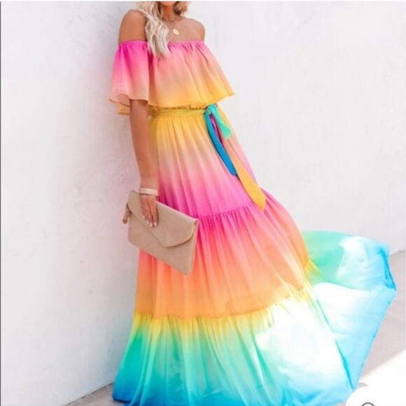 NWT Small Strapless Rainbow Summer Maxi Dress - Picture 10 of 13